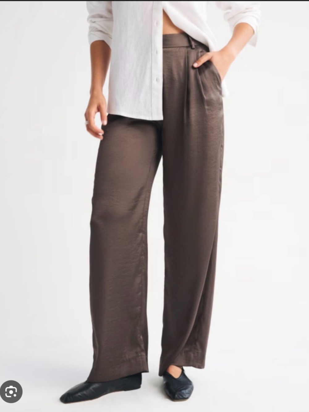 Abercrombie Satin Sloane Tailored Wide-Leg Pants in Brown